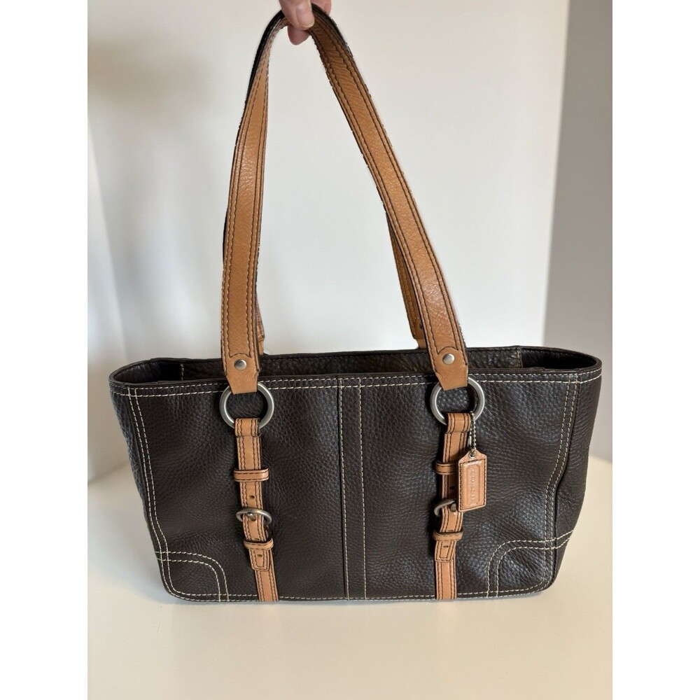 Coach Chelsea Bag Brown Pebbled Leather #F12339 Satchel Purse Tan Straps - Picture 8 of 12